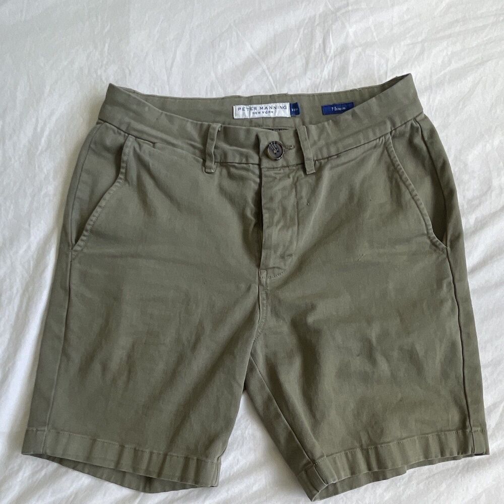Peter Manning New York Green Chino Shorts Flat Front 7" Inseam Zip Button